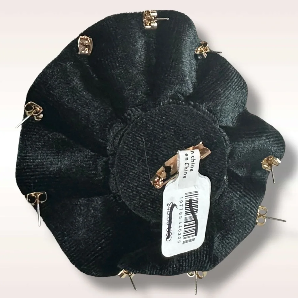 Free People Black Velvet Rosette Brooch with 5 Pairs of Stud Earrings Butterfly